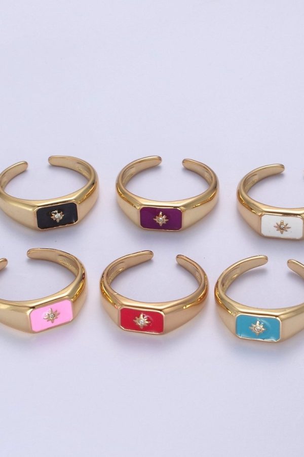 148K Gold Filled Sun Ring, CZ Micro Pave Sun Celestial Enamel Ring Open Adjustable Ring,Ladies Ring,Gift for Her U-510 ~ U-513