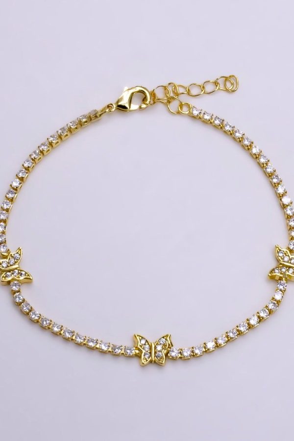 14K Gold Filled Clear Micro Paved CZ Butterfly Tennis Chain 7 Inch Bracelet in Gold & Silver | WA-2131 WA-2132
