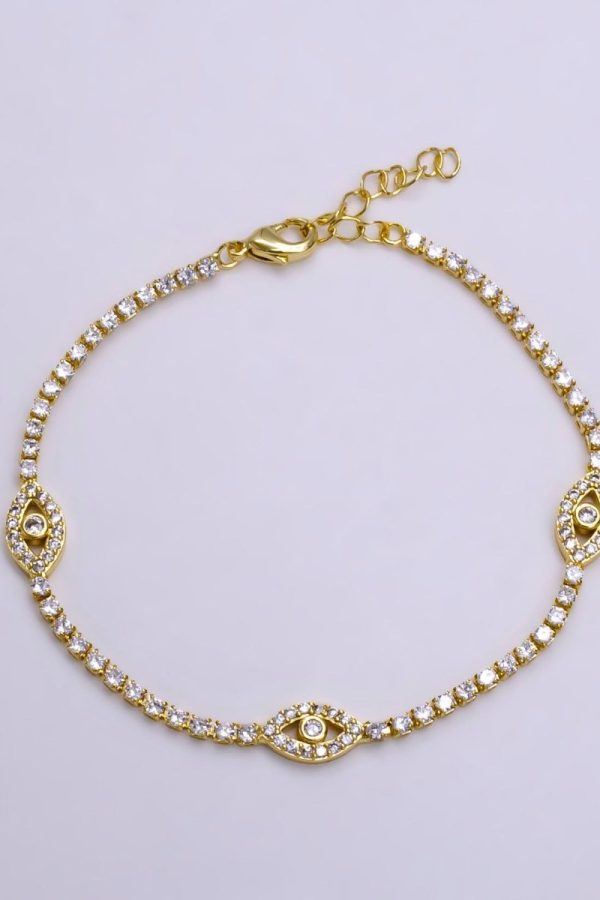 14K Gold Filled Clear Micro Paved CZ Evil Eye Tennis Chain 7 Inch Bracelet in Gold & Silver | WA-2133 WA-2134