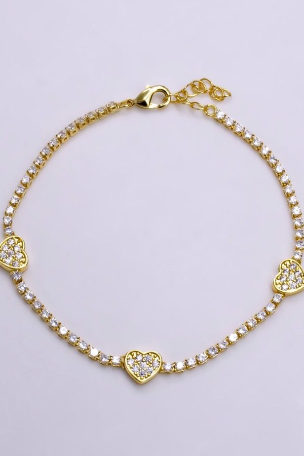 14K Gold Filled Clear Micro Paved CZ Heart Tennis Chain 7 Inch Bracelet in Gold & Silver | WA-2129 WA-2130