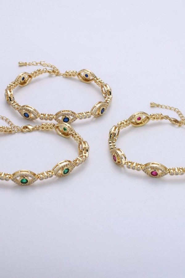 14k Gold Filled Green Evil Eye Bracelet, Blue Eye Protection Bracelet Cubic Zirconia Stacking Bracelet, Amulet Jewelry Gift Ideas, Boho Jewelry | CN-959 CN-960 CN-961 Clearance Pricing