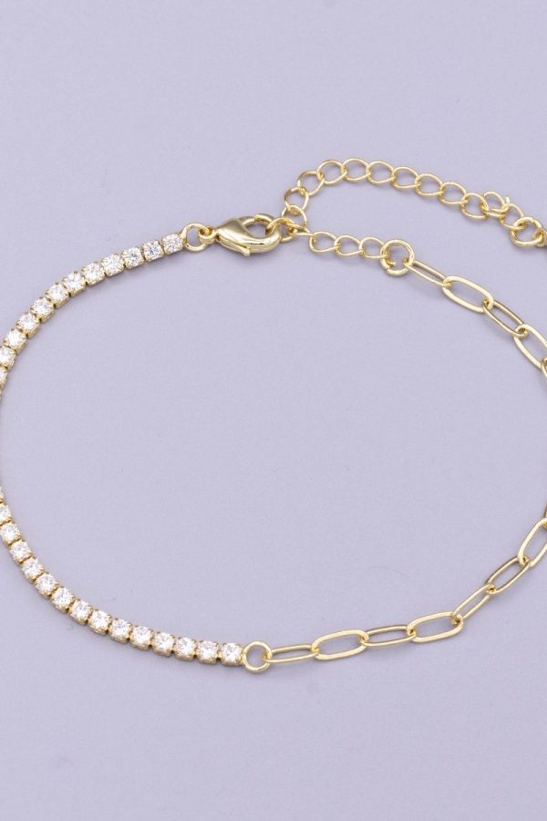 16K Gold Filled 2mm Half Tennis Half Paperclip 7 Inch Chain Bracelet | WA-1809 Clearance Pricing