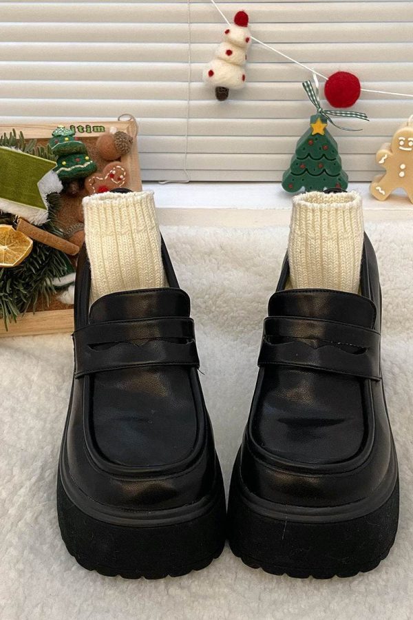 Mary Jane Short Heel High Heels Small Height-increasing British Platform Loafers Leather Shoes For Women