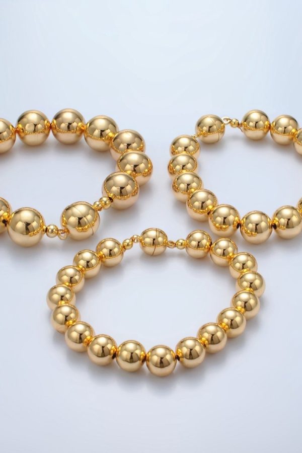 24K Gold Filled 10mm, 12mm, 14mm Beaded Bubble Magnetic Closure Bracelet | WA-2638 ~ WA-2640