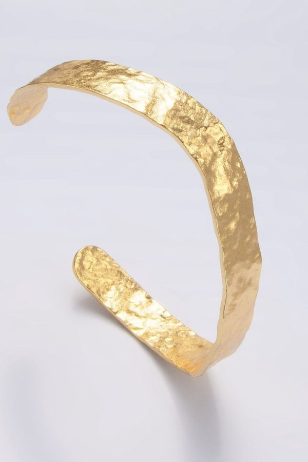 24K Gold Filled Hammered Band Cuff Bracelet | WA-2655