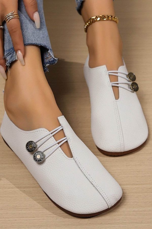 Casual Square Toe Flats Shoes Fashion Slip-on Button Loafers Women Shoes