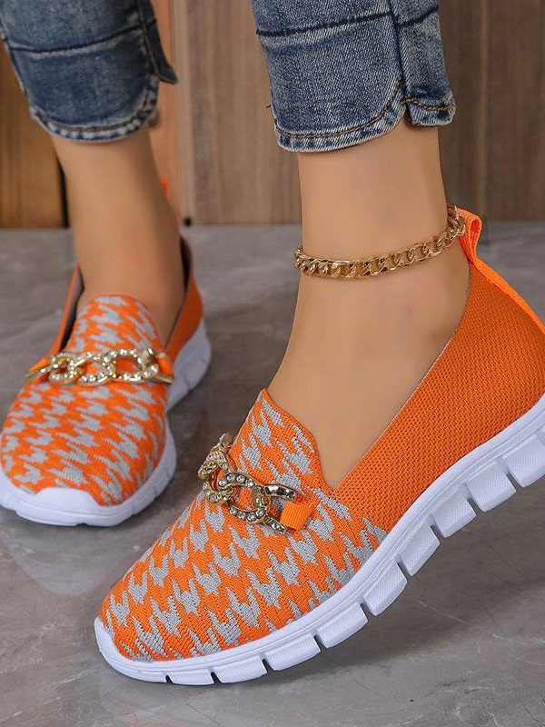 Casual Houndstooth Print Chain Mesh Shoes Summer Walking Sports Flat Shoes Women Breathable Loafers
