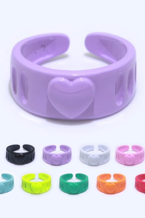 Colorful Resin Enamel Acrylic Ring Chunky Retro Rings Y2k Ring Heart Love Jewelry