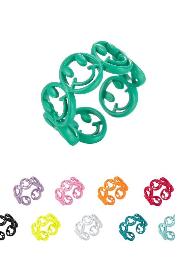 Colorful Smiley Face Enamel Stackable Ring Happy Face Ring Y2K Ring Trendy Ring Yellow Green Blue Purple Pink Teal Neon Ring Jewelry Size 6.5