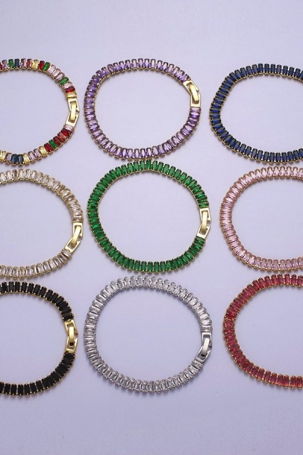 Dainty Baguette Tennis Bracelet, Gold Tennis Bracelet, Cubic Zirconia Tennis Bracelet 7 inch | WA-879 WA-880 WA-881 WA-882 WA-883 WA-884 WA-885 WA-886 WA-887 Clearance Pricing