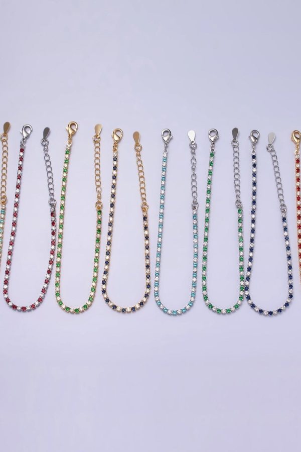 Dainty Diamond CZ Tennis Bracelet Blue Green Red Clear Cz Stone Tennis Bracelet | WA-1770 - WA-1777