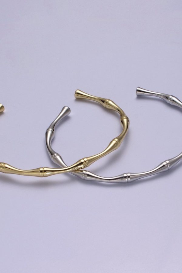 Dainty Gold bamboo bangle bracelet Open Cuff Bracelet Adjustable Stackable jewelry Wholesale Fashion Jewelry | WA-696 WA-697 Clearance Pricing