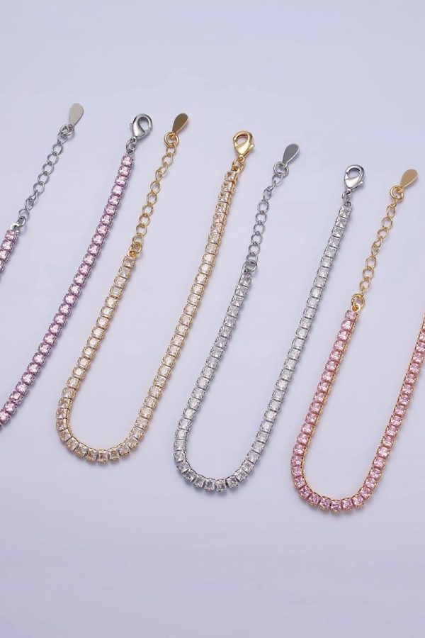 Dainty Gold Filled Clear, Pink, Green CZ Diamond Tennis Bracelet Colorful Cubic Zirconia Diamond Bracelet Adjustable | WA-1803 to WA-1808 Clearance Pricing