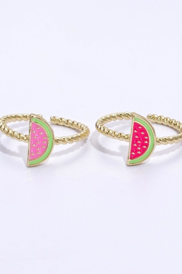 Dainty Pink Red Watermelon Ring Thin Gold Filled Adjustable Ring Fruit Jewelry U-094