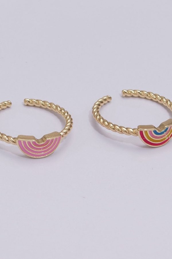 Dainty Rainbow Ring, Pink Enamel Ring Twisted Open Adjustable Ring Christmas New beginning gift U-113 U-114