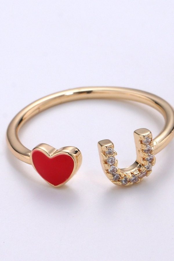 Gold Rings For Women Gold Cz Ring Red Heart Ring Dainty Ring Minimalist Ring Christmast Gift Thin Open Ring Gold Jewelry Heart Ring Love u R-076