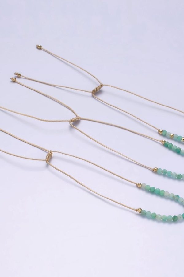 Minimalist Gold Turquoise Multifaceted Cream Cotton String Slider Bracelet | WA-2196 - WA-2198 Clearance Pricing