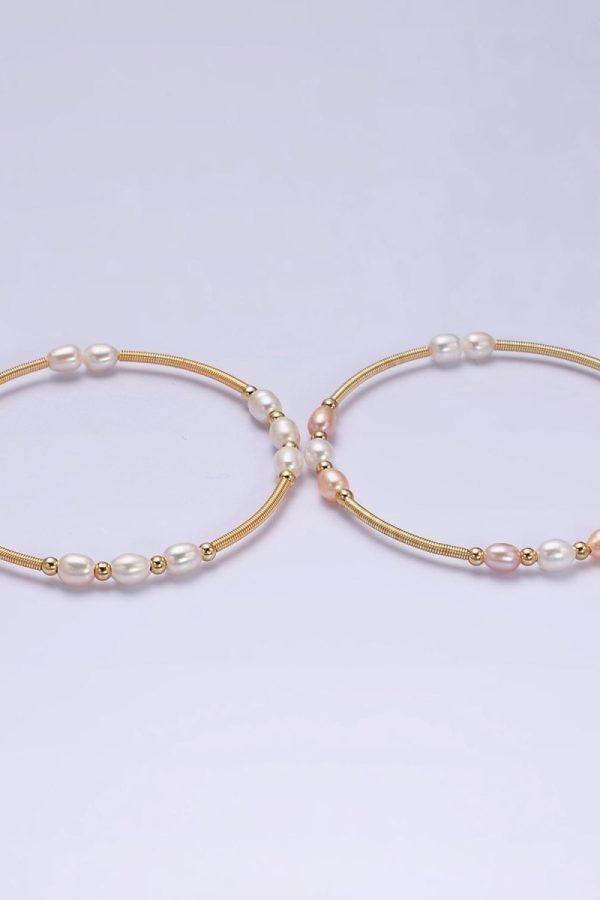 Petite Pearl Cuff Bracelet White or Pink Pearls Gold Filled Cuff bracelet Textured Bracelet | WA-1864 WA-1865 Clearance Pricing