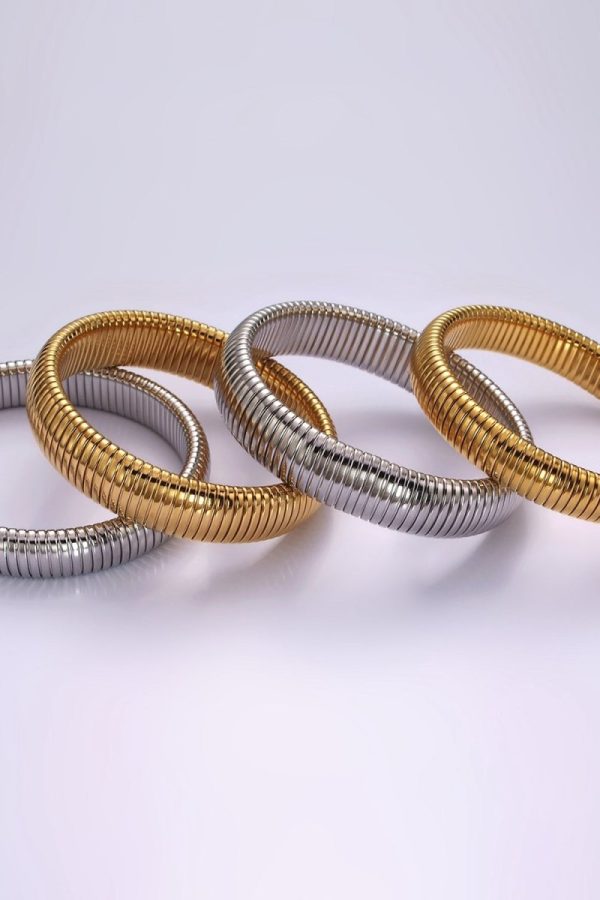 Stainless Steel 11.8mm, 14.8mm Flexible Snake 70mm Bangle Bracelet in Gold & Silver | WA-2325 - WA-2328
